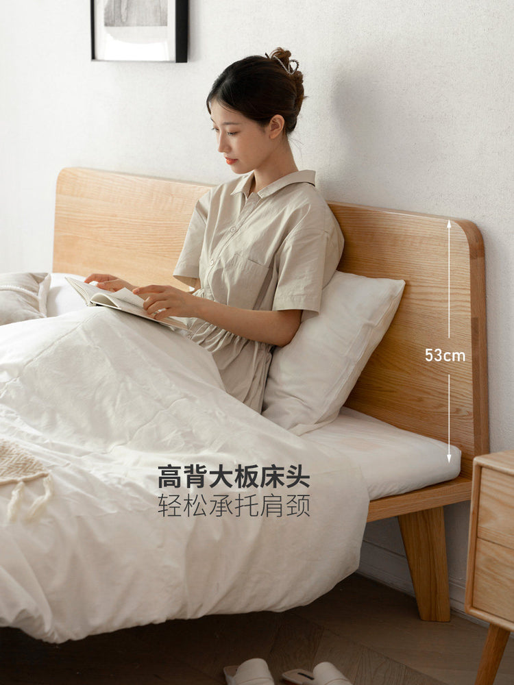 全实木床简约现代榻榻米橡木小户型齐边床北欧卧室双人床