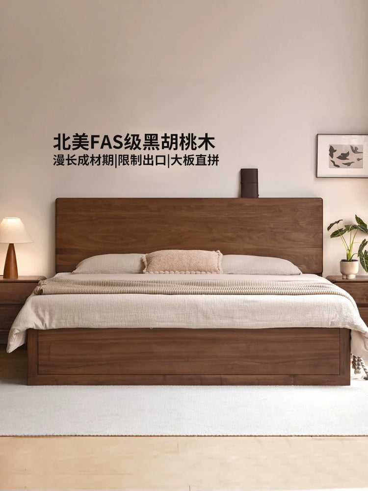 实木床简约黑胡桃木抽屉箱体床卧室复古原木储物双人床