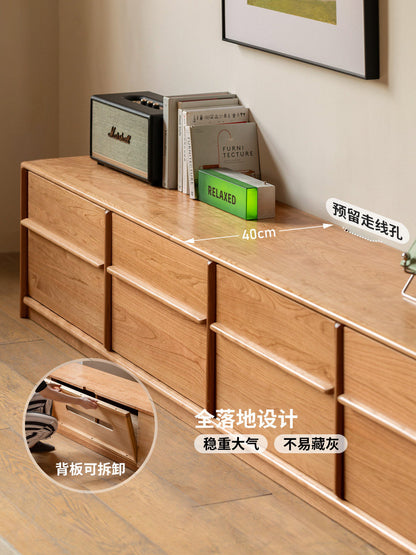 实木电视柜现代简约落地收纳储物柜客厅樱桃木骨骼线地柜