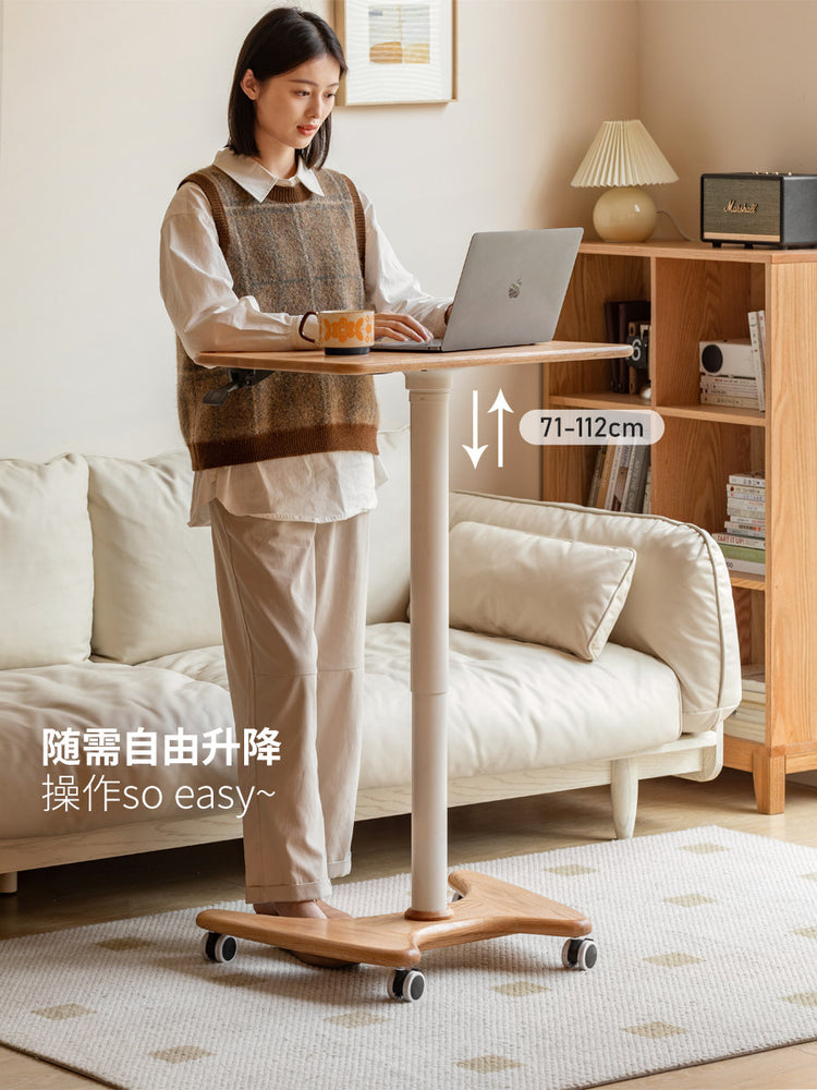 实木书桌简约气动升降学习桌橡木移动床边桌客厅小桌子