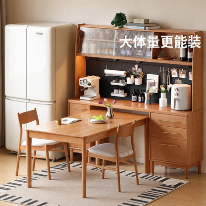 实木餐边柜靠墙一体日式樱桃木高柜洞洞板酒柜厨房柜子