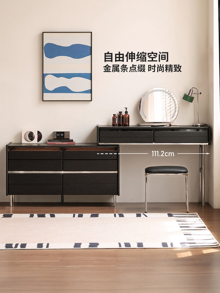 实木化妆桌卧室包豪斯黑色梳妆台可伸缩斗柜化妆台