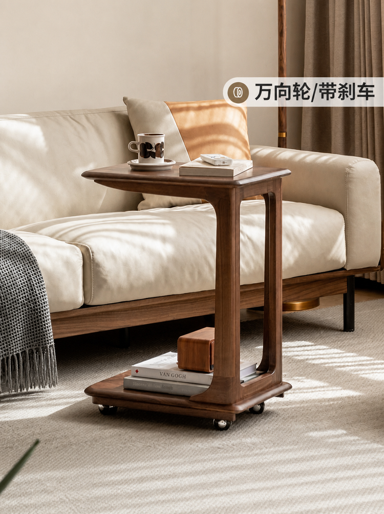 实木边几简约客厅黑胡桃木移动茶几小户型卧室床头小桌子