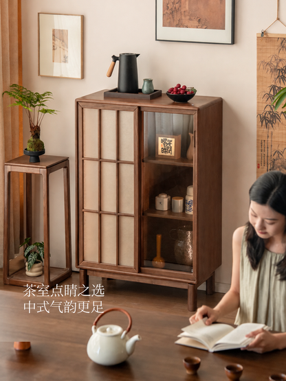 实木边柜客厅宋式美学收纳储物柜新中式黑胡桃木展示柜