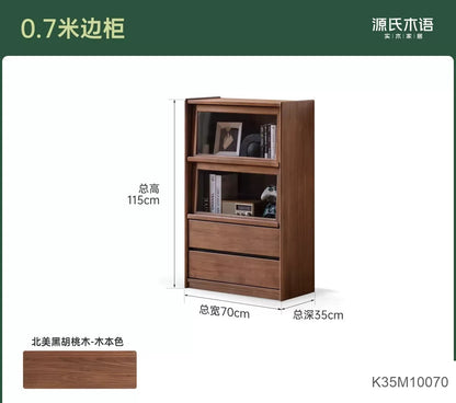 实木边柜客厅现代简约沙发翻门展示柜黑胡桃木落地书柜