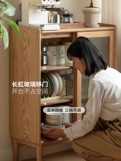 实木超薄餐边柜现代简约厨房储物柜小户型橱柜原木酒柜