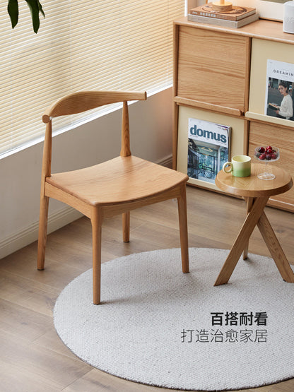实木餐椅现代简约餐厅靠背椅椅子牛角椅橡木餐桌椅