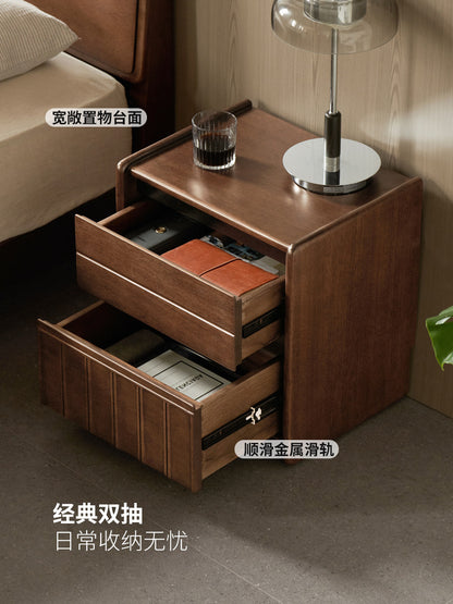 实木床头柜现代简约胡桃色储物柜卧室可移动两抽柜子