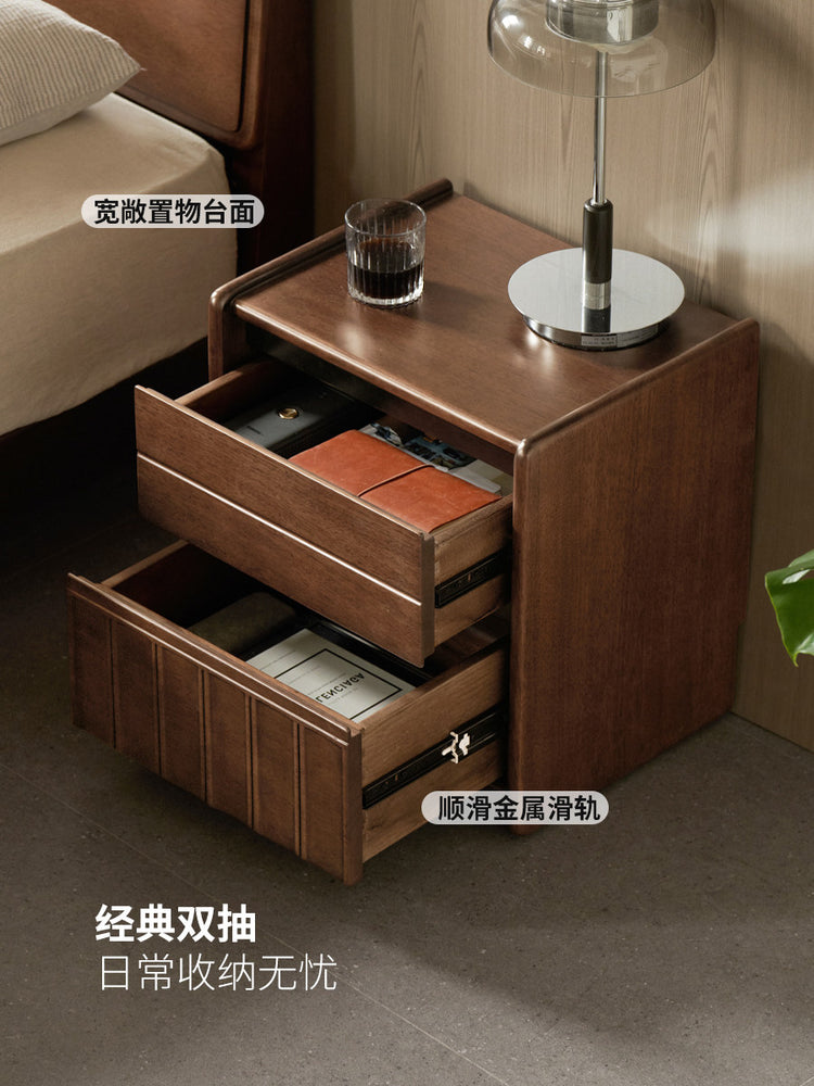 实木床头柜现代简约胡桃色储物柜卧室可移动两抽柜子