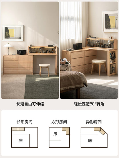 实木化妆桌现代简约硬枫木斗柜梳妆台卧室伸缩化妆台
