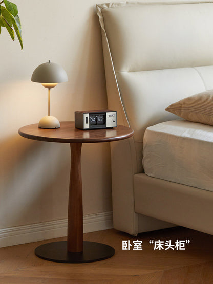 实木边几黑胡桃木小圆桌客厅沙发侧边桌小户型圆形床头柜