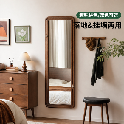 实木穿衣镜卧室简约全身镜衣帽间落地镜子胡桃色试衣镜