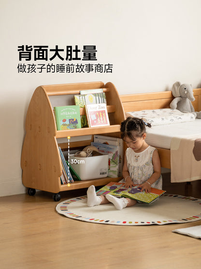 实木儿童书架可移动带轮多功能收纳架男孩女孩阅读绘本架
