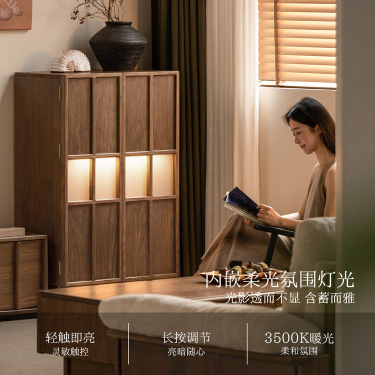 实木边柜客厅宋氏美学收纳储物柜黑胡桃木新中式置物柜