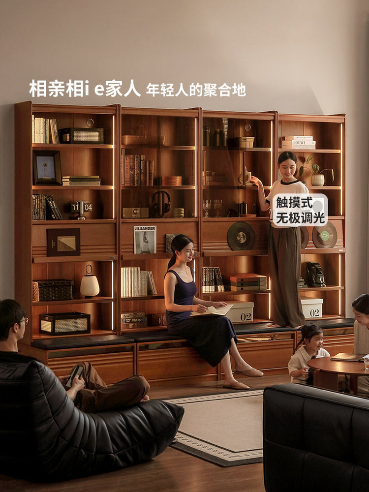 实木组合书柜中古风书房置物柜落地收纳柜复古展示柜