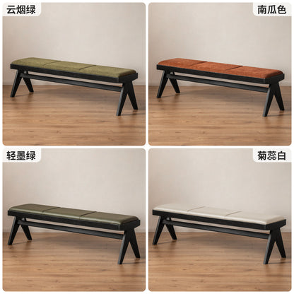 实木长条凳复古软包长凳简约原木床尾凳黑色休闲凳子