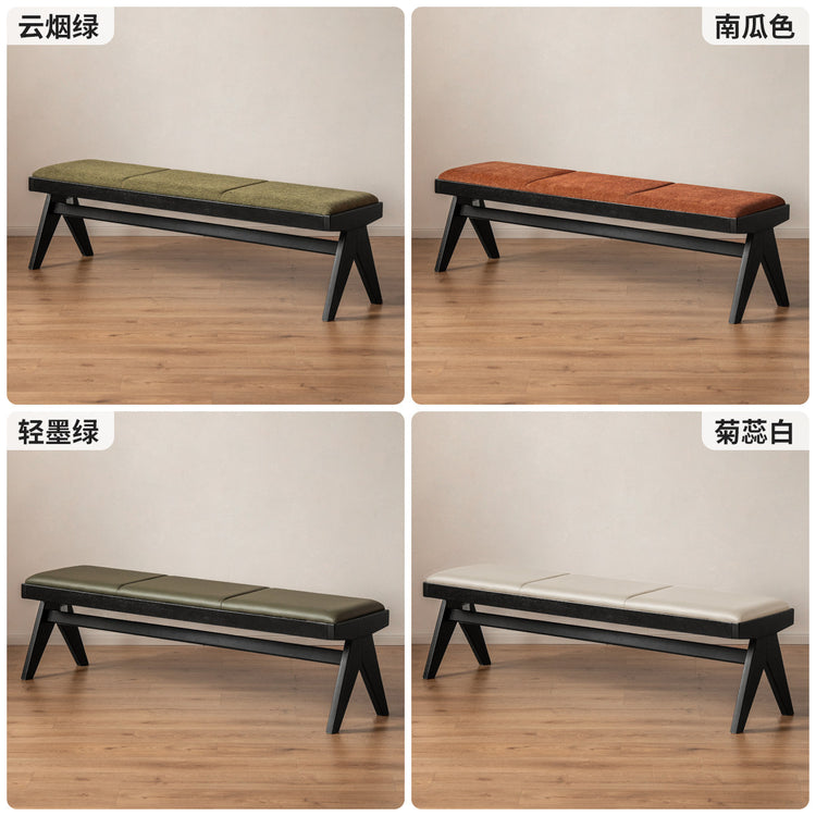 实木长条凳复古软包长凳简约原木床尾凳黑色休闲凳子