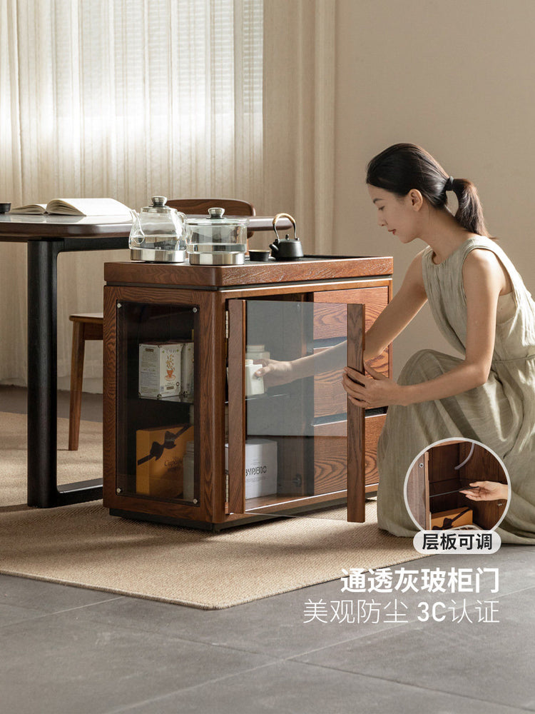 实木茶水柜客厅茶台烧水壶一体胡桃色茶边柜移动茶车
