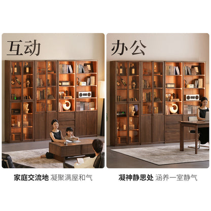 实木书柜书房轻奢黑胡桃木储物柜置物柜黑标展示柜