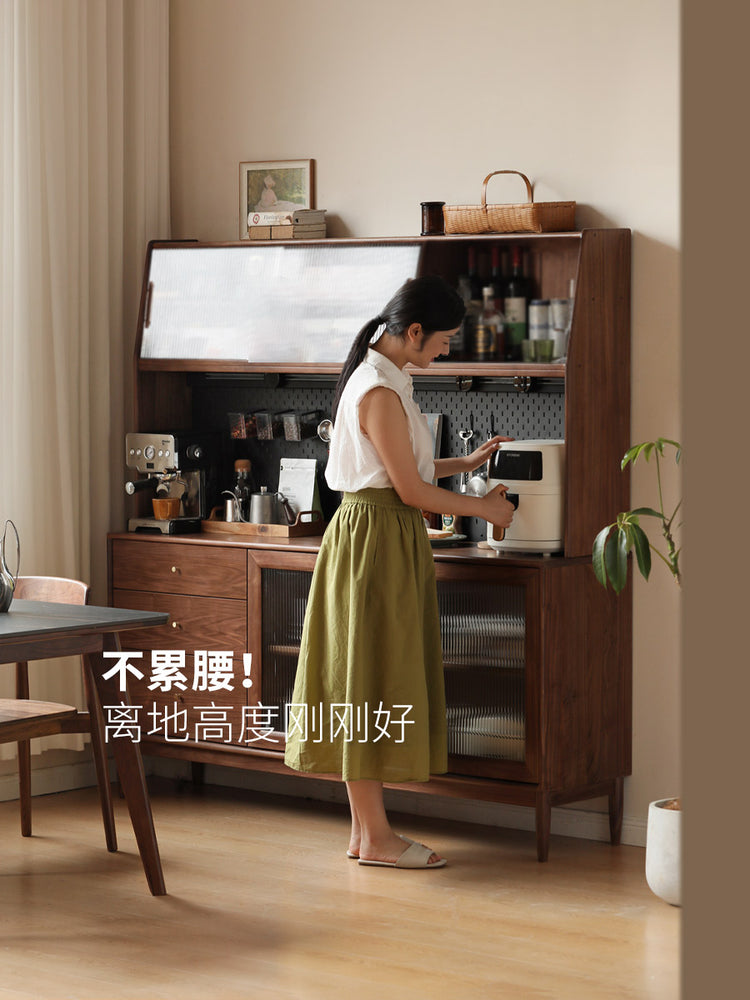 全实木餐边柜靠墙一体储物柜小户型黑胡桃木茶水柜收纳柜