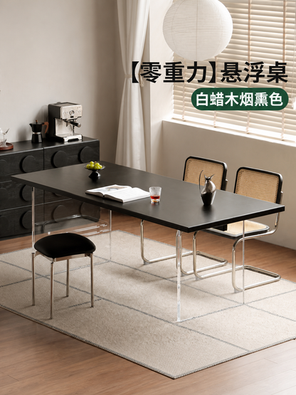实木餐桌椅组合亚克力悬浮大桌子侘寂风黑色饭桌轻奢餐台