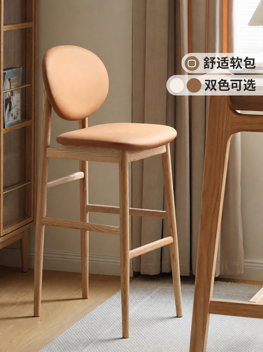 实木吧台椅詹青云庞颖软包日式橡木餐椅高脚椅子吧椅