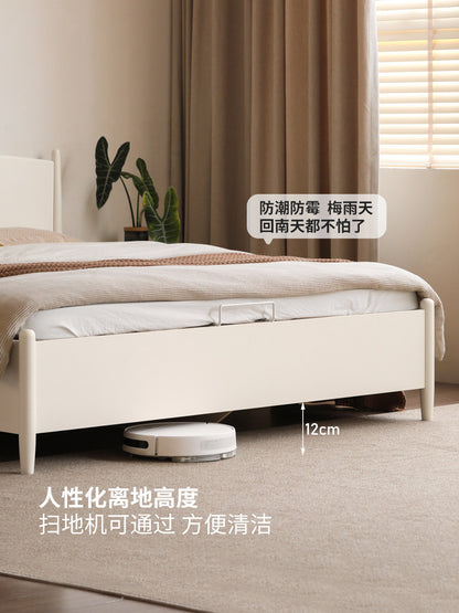 全实木床白色奶油风箱体床简约橡木双人床卧室高箱储物床