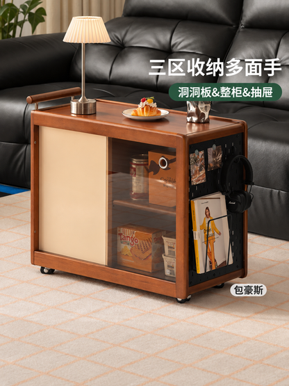 实木边几客厅中古风沙发边柜小户型多功能移动推车