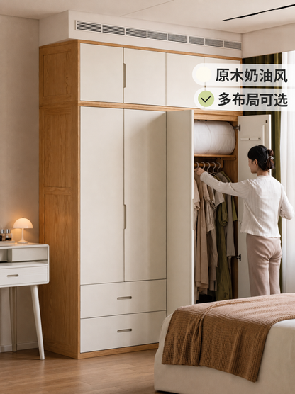 实木衣柜卧室平开门衣橱小户型储物柜落地组合柜子