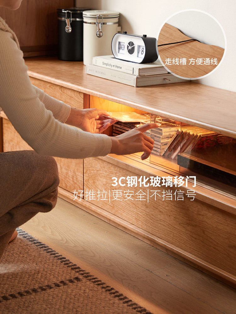 电视柜客厅现代简约落地收纳储物柜樱桃木地柜