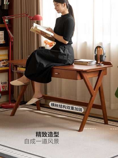 实木书桌包豪斯带抽办公桌书房中古风写字桌化妆桌