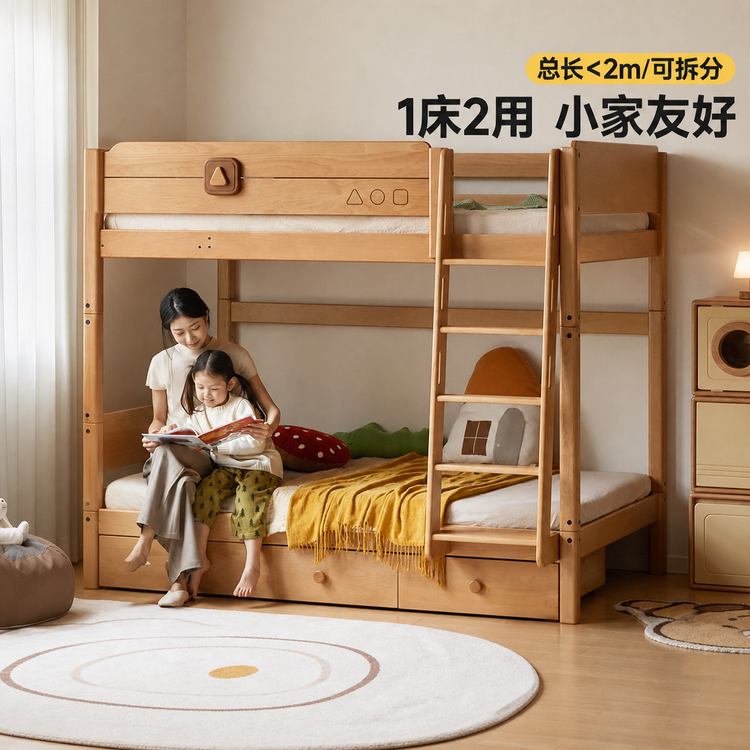 实木儿童高低床小户型上下铺双层床带护栏可拆分子母床