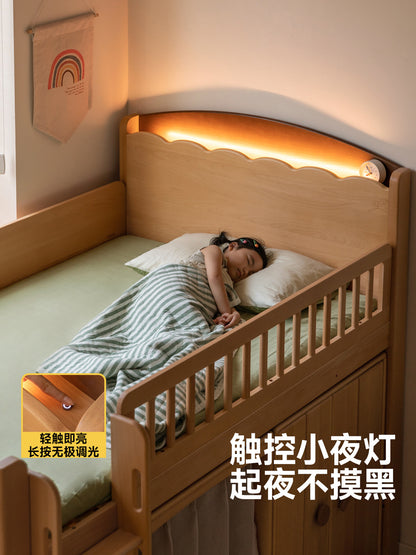 实木原木风儿童半高床夜灯收纳护栏床男孩女孩成人单人床