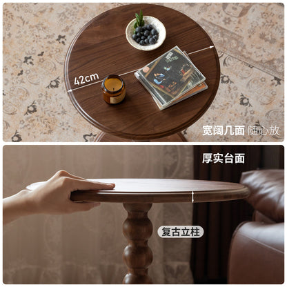 实木边几美式复古茶几客厅法式沙发边桌黑胡桃木小圆桌