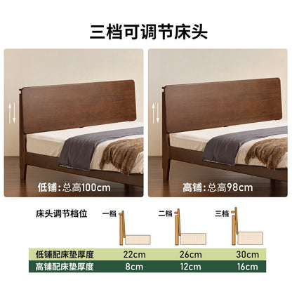 实木床现代简约大卧室胡桃色大板床1米8双人床