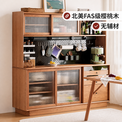 源也实木餐边柜餐厅现代简约洞洞板酒柜一体靠墙储物
