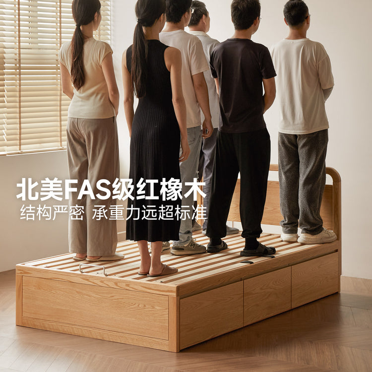 实木儿童床橡木简约箱体床青少年带抽屉储物床高箱床