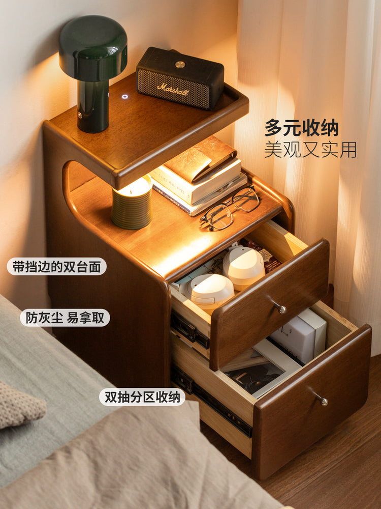 实木床头柜现代简约可移动储物柜卧室胡桃色收纳柜