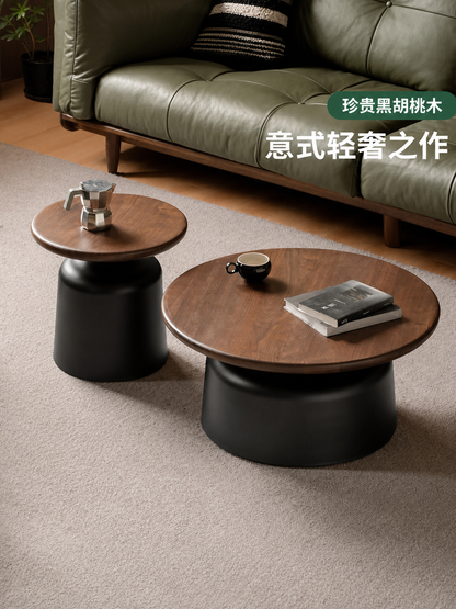 实木茶几客厅意式轻奢茶台黑胡桃木拼色茶桌大小组合圆几