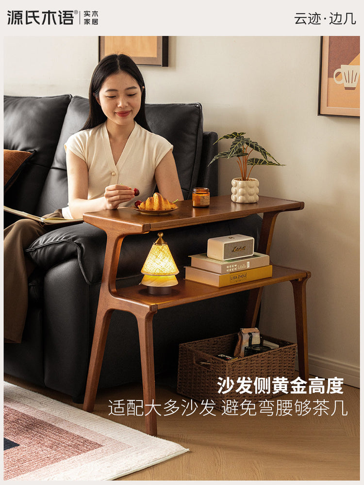 实木边几客厅沙发侧边桌中古风置物架小户型多层书架