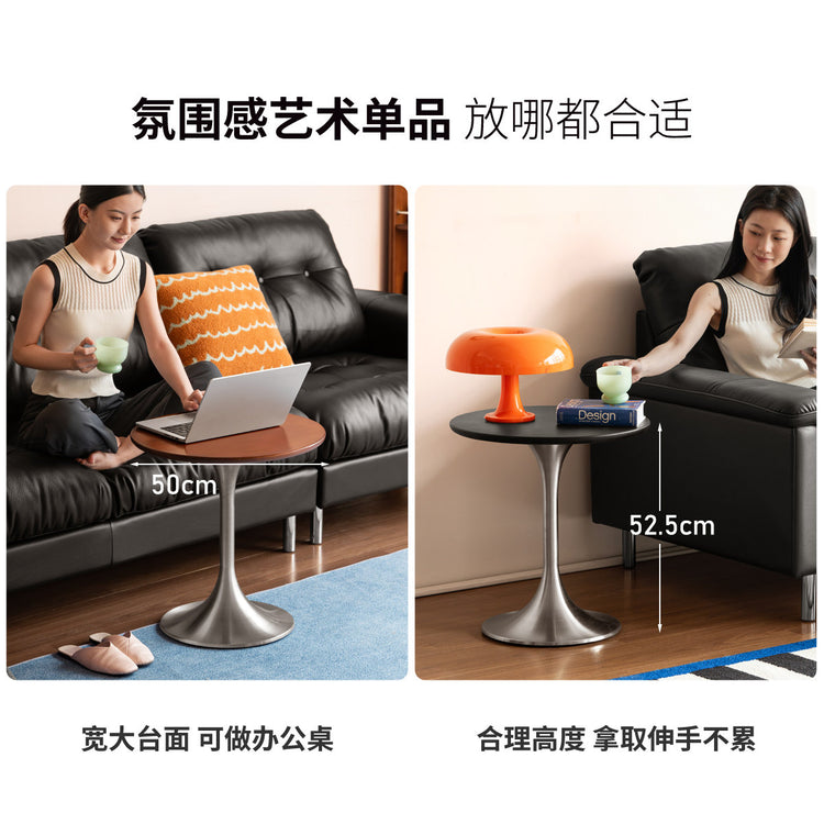 实木边几客厅包豪斯小圆桌中古风小户型铁艺小茶几