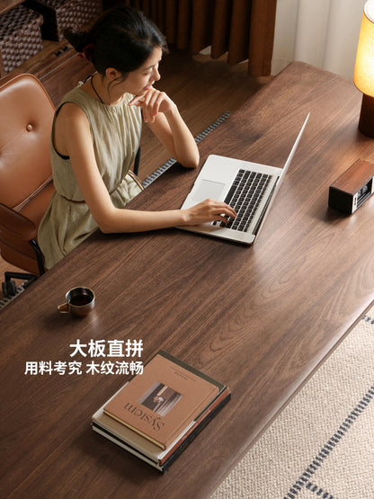 实木书桌现代简约胡桃色电脑桌书房大板桌双人办公桌