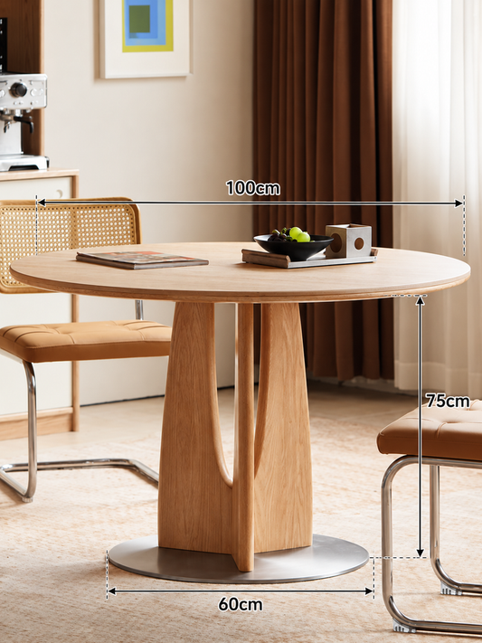Solid wood dining table, small apartment sintered stone round table, dining room oak dining table, minimalist household negotiation table