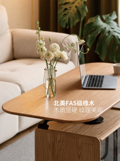 实木升降茶几餐桌两用橡木客厅茶桌现代简约储物茶台