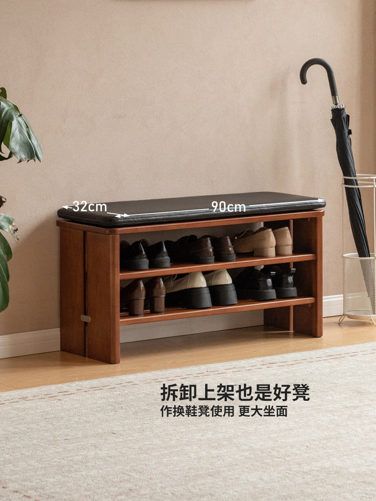 实木换鞋凳客厅中古风门口多功能玄关柜挂衣架一体