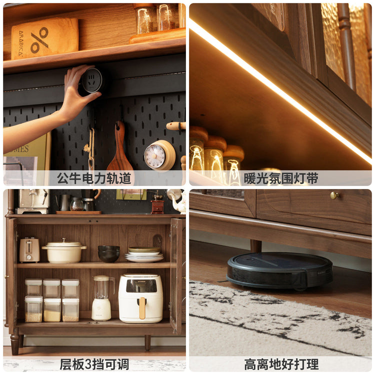 实木餐边柜餐厅复古储物柜黑胡桃木置物柜橱柜收纳柜