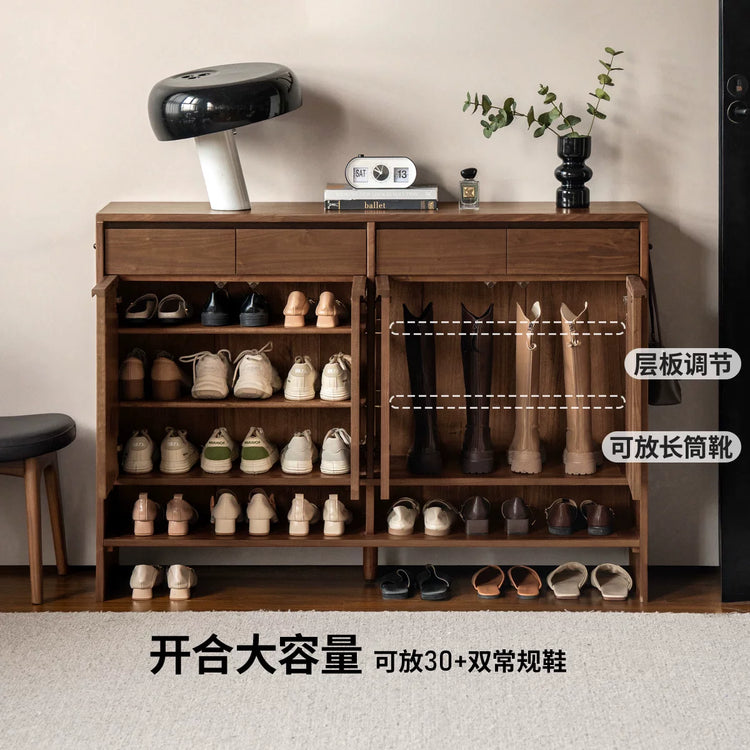 实木鞋柜客厅意式轻奢黑胡桃木置物柜门口入户玄关柜