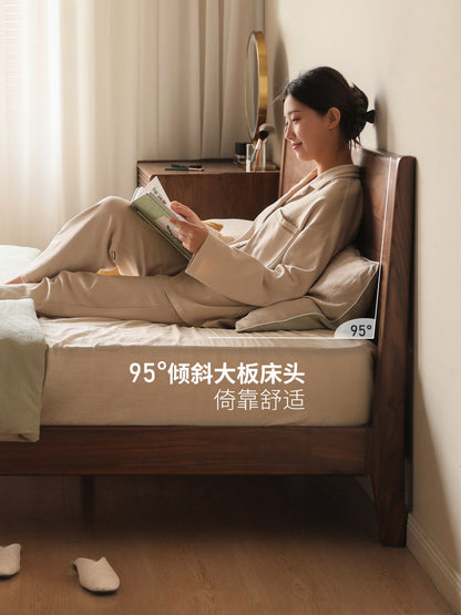 实木床现代简约1.5米1.8米床轻奢黑胡桃木婚床主卧双人床