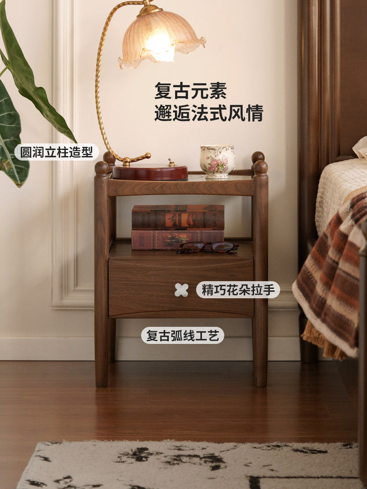 实木床头柜意式轻奢储物柜卧室黑胡桃木置物柜收纳柜