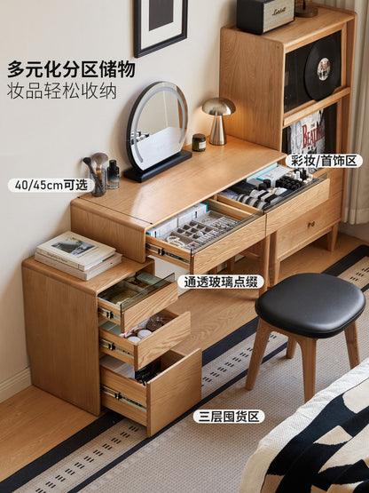 实木化妆桌现代简约白蜡木梳妆台卧室可伸缩化妆台